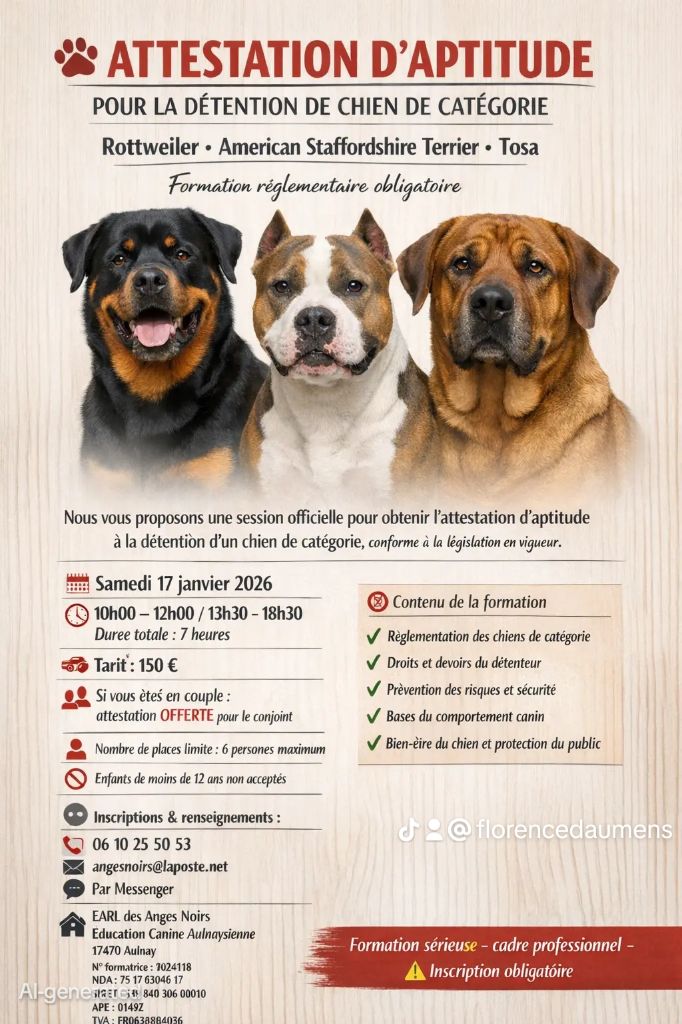 Attestation d aptitude pour détenir un chien de catégorie 